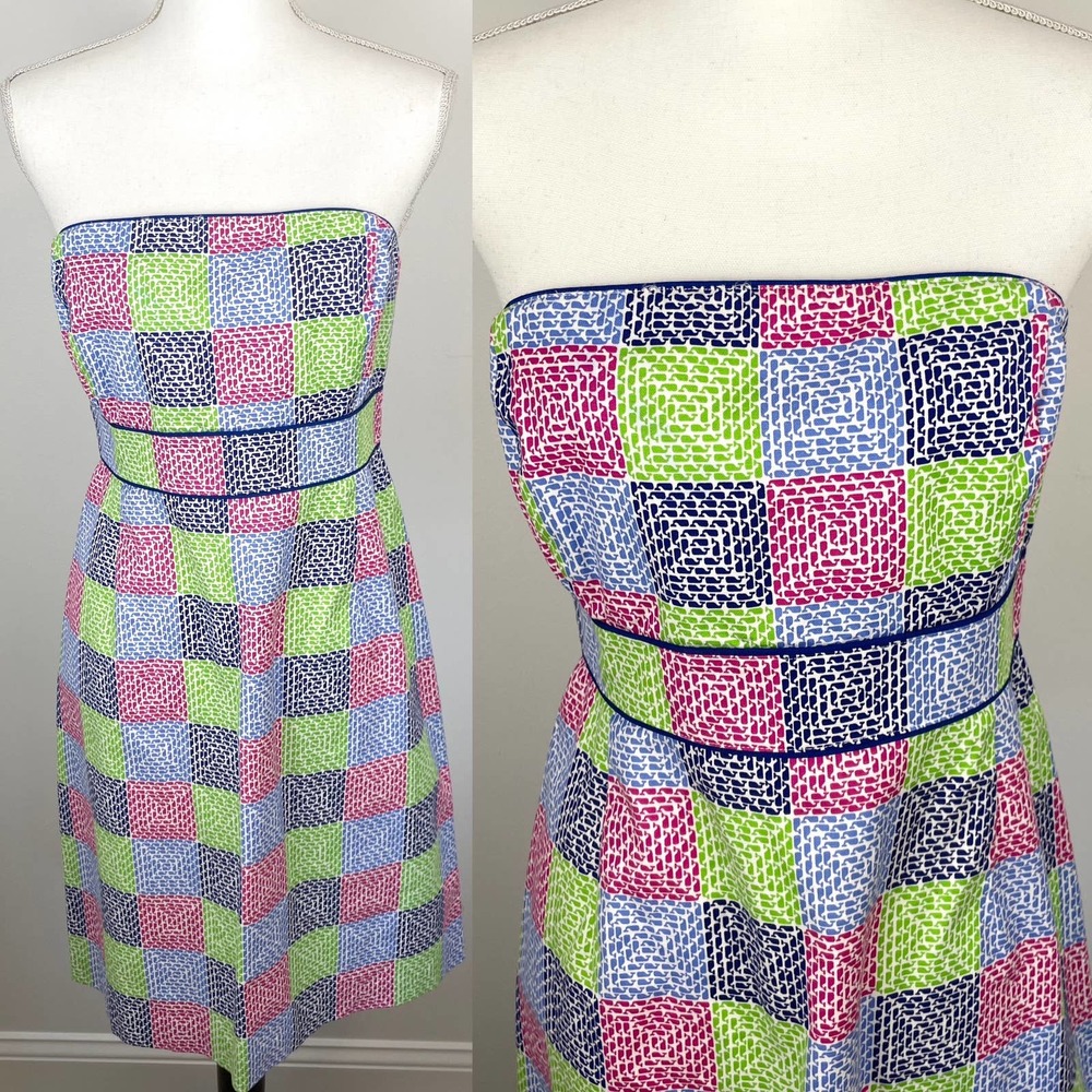 Vineyard Vines Strapless Whale Colorblock Patchwork Dress Size 10